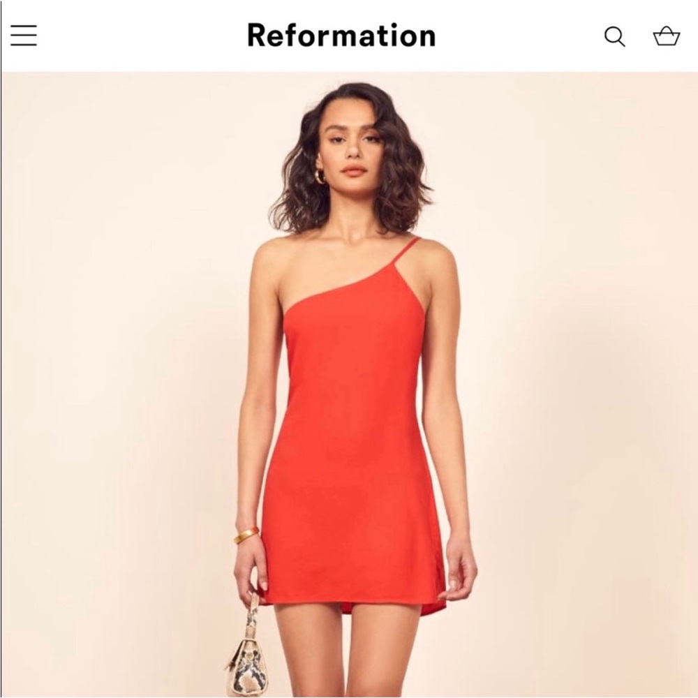 REFORMATION Madison Dress One Shoulder Strap in Hot Day Red XS